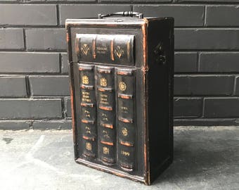 Vintage Black Faux Books Libary Wine Bottle Case