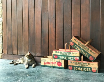 Letreros publicitarios, accesorios, cajas de productos, puesto de hortalizas, decoración, caja de tomates, cartón, madera curvada, cesta vintage de mediados de siglo, estilo granja, cuenco