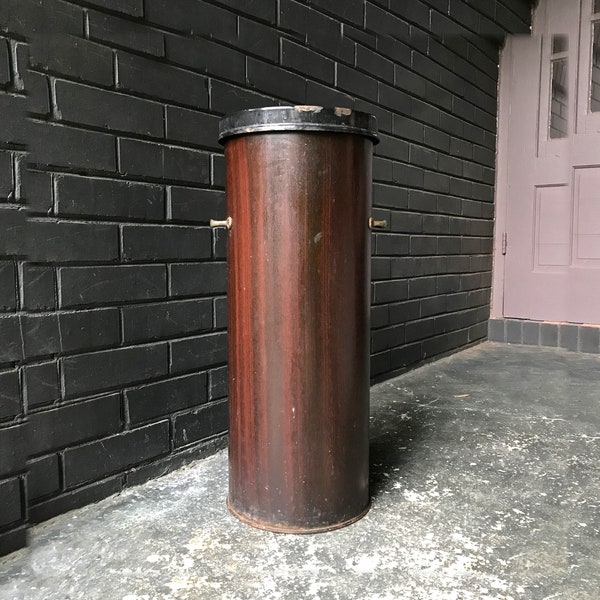 Vintage Industrial Dentist Office Smokestand Ashtray Trash Can Enamel Top Metal Steel Wastebasket Factory Bar Saloon