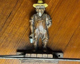 Vintage Towel Rack Farmer Straw Hat White Goat Tee Bar Towel Bartenders Hanger 1970s 1960s