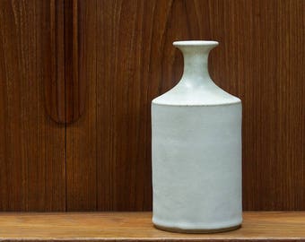 Vintage Lava Glaze White Ceramic Bottle Vase Mid-Century Studio Pottery