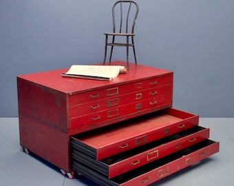 1950s Monumental Blueprint Flat File Steel Chest Vintage Mid-Century Industrial Antique