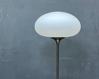 Vintage Chrome/Silver Laurel Floor Lamp Mushroom Glass Translucent Shade Mid-Century Pop Art Era