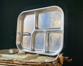 Vintage Stainless Steel mess Hall cafeteria divided tray Mid Century Modern food try