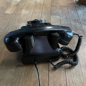 1960s Dutch Bakelite Black Telephone Vintage Black Ericsson PTT Rotary Dial Phone Clean image 5