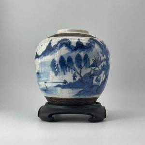 Antique 18th Century Chinese Asian Qing Dynasty Porcelain Blue White Ginger Jar Tongzhi Era Vintage Chinoiserie image 2