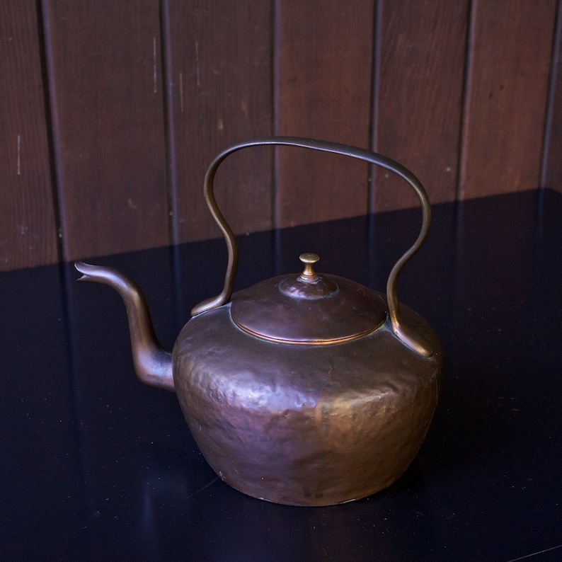 Large Antique 19th Century Copper Kettle Teapot Tea Coffee Western Old West Saloon Tavern Pot Victorian image 1