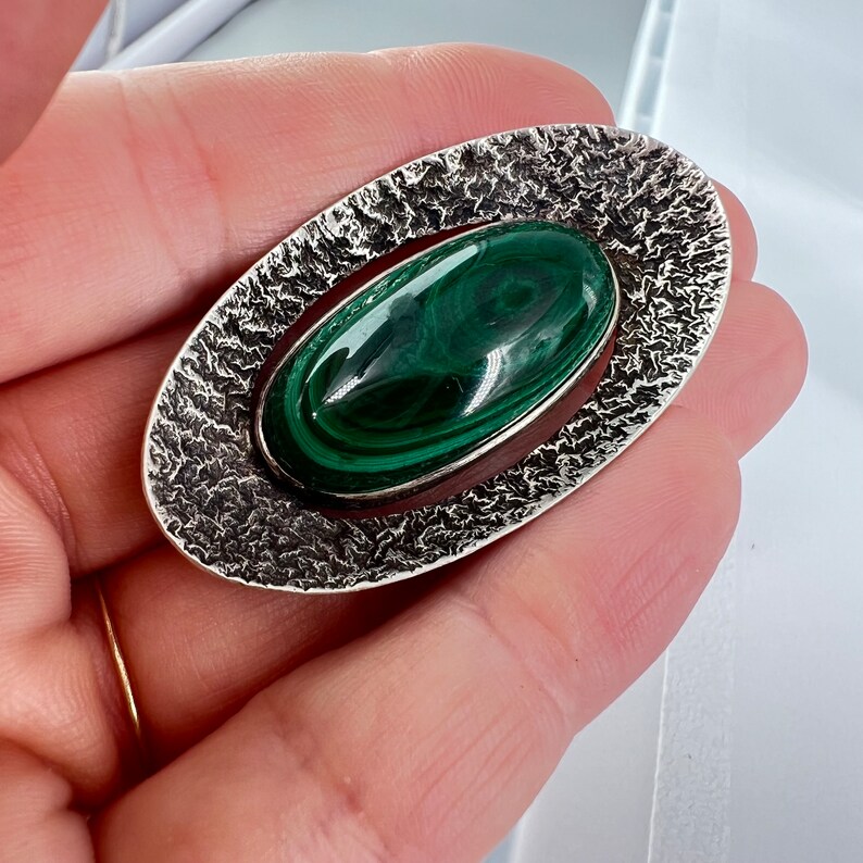 Helsinki Finland Erik Granit Brooch Sterling Malachite Modernist image 9