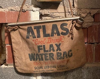 Vintage Atlas Cool Drink Flax Water Bag Car Radiators Camping Gear Mid-Century Advertisement Graphics 1950s 1940s