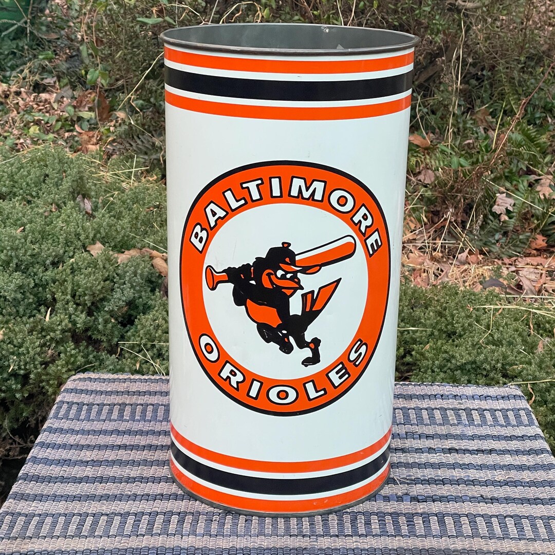 1980s Orioles Metal Trash Can World Series Team Vintage Mid