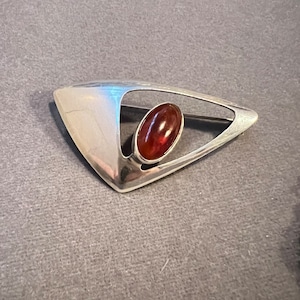 Niels Erik From Atomic Brooch Sterling Silver Amber Denmark NE Modern Modernist image 1