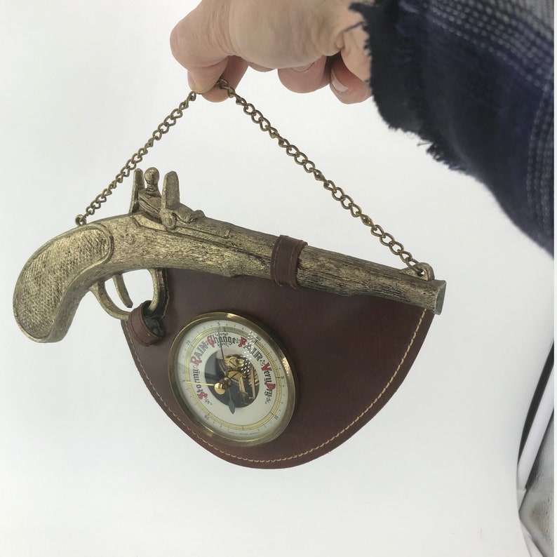 Mid-Century Colonial Revival Flint Pistol Gun Barometer Weather Station Wall Art Hanging Vintage Retro Kitchen image 1