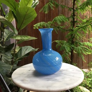 Brilliant Blue Pin Striped Glass Vase Vintage Mid-Century Dansk image 2