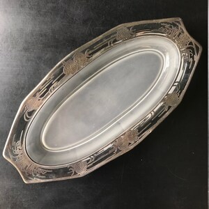 Fish Motif Silver Inlay Glass Oval Bowl Dish Boat Platter Centerpiece Vintage Mid-Century image 4