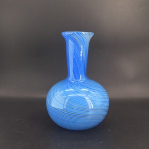 Brilliant Blue Pin Striped Glass Vase Vintage Mid-Century Dansk image 5