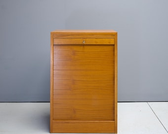 Vintage 1970s Teak Tambour Roll Up Cabinet Danish Teak Chest of Drawers