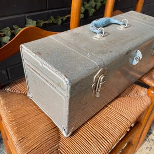 Vintage Industrial Union Made Toolbox with Enamel Blue Steel Handle Interior 1940s 1950s image 3