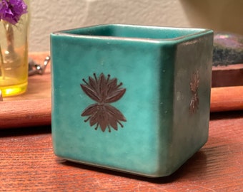 Vintage 1960s Gustavsberg Argenta Pottery Silver Inlay Cigarette Box Cup Cube Model# 1525 Mid-Century Scandinavian