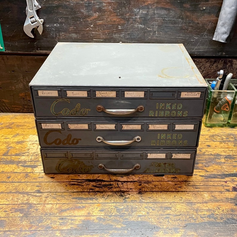 Vintage CODO Ink Ribbon Metal Chest of Drawers Industrial Garage Shop Storage Desktop Tabletop Cabinet image 5
