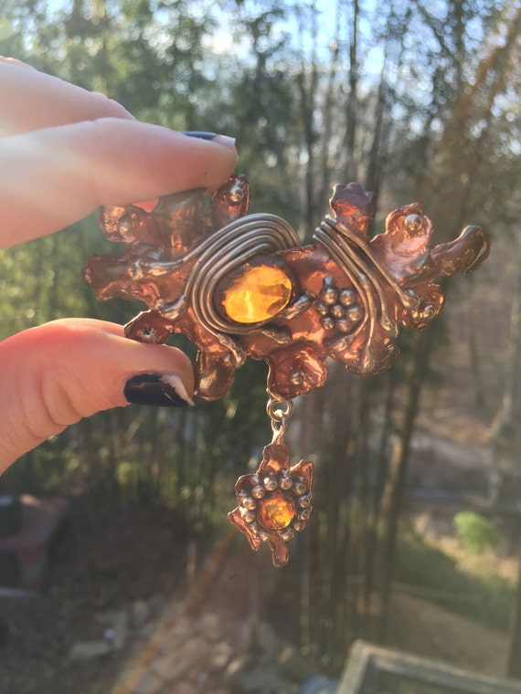 Unique Silver Copper Signed Brooch - image 5