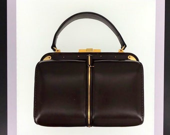 1950s Fernande Desgranges Cadillac Purse Vintage Espresso France Handbag