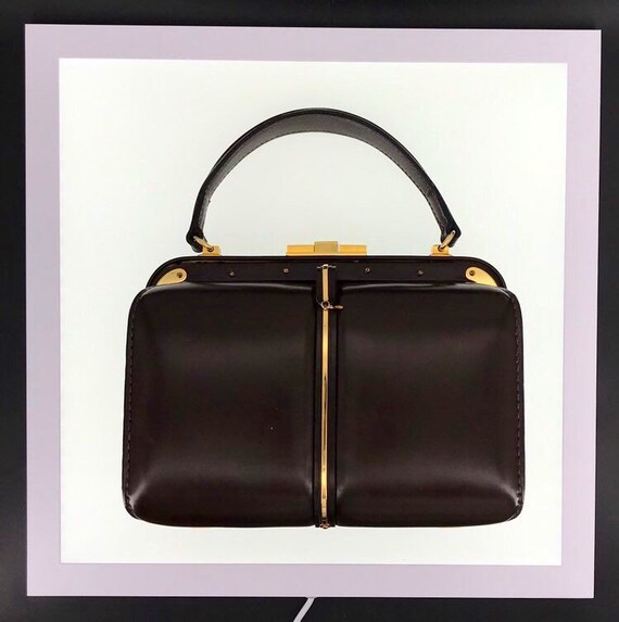 1950s Fernande Desgranges Black Leather and Gold Metal Handbag