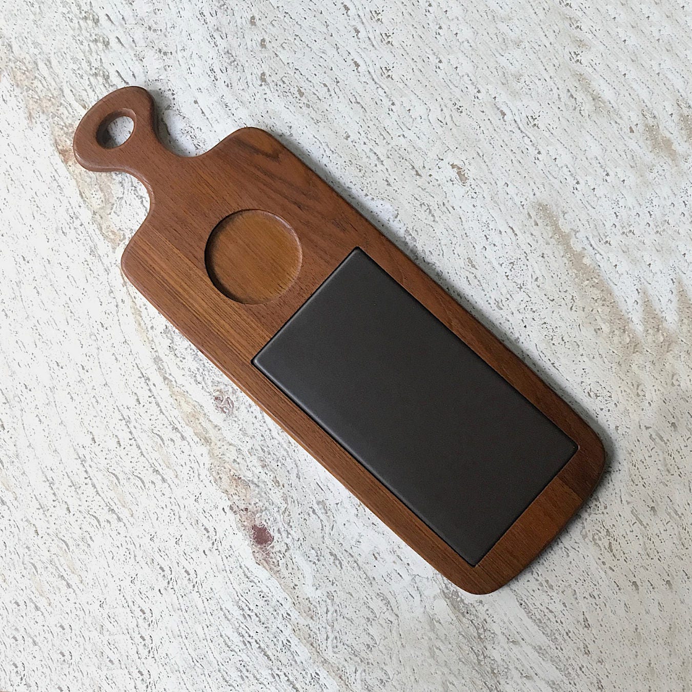 Vintage Georges Briard Simplicity Teak Ceramic Cheese Tray Paddle