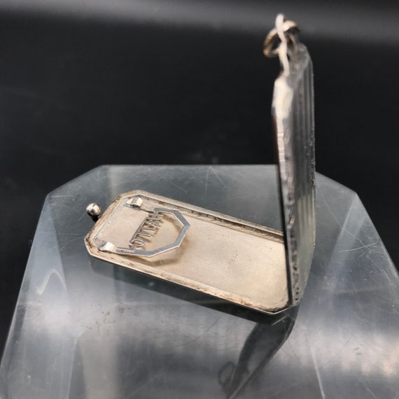 Antique Locket HELLO unique Sterling Rectangle Victorian Edwardian Necklace Charm Photograph Keepsake View 4