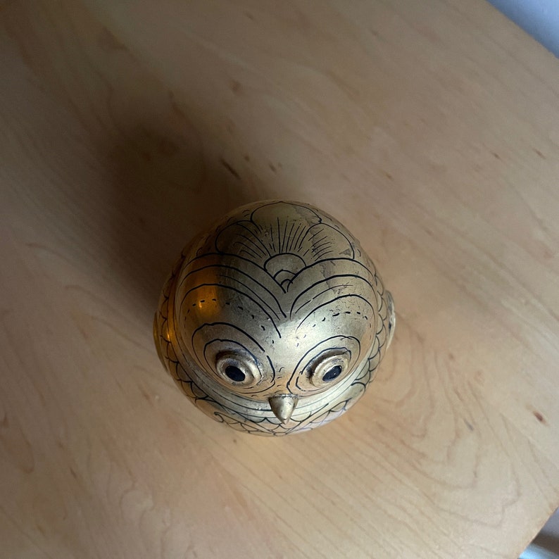 Vintage Gold Owl Cannister Egyptian Revival Style Pharaohs Urn Gold Leaf Painted Container Jar image 6