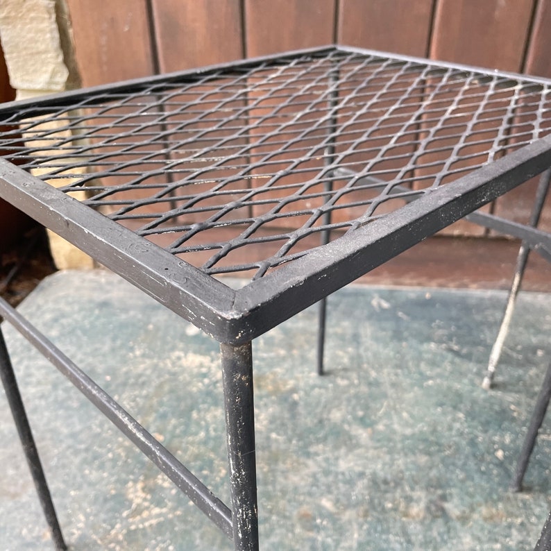 Salterini Style Outdoor Patio Furniture Nesting Tables Iron Expanded Metal Vintage Mid-Century Modernist image 7