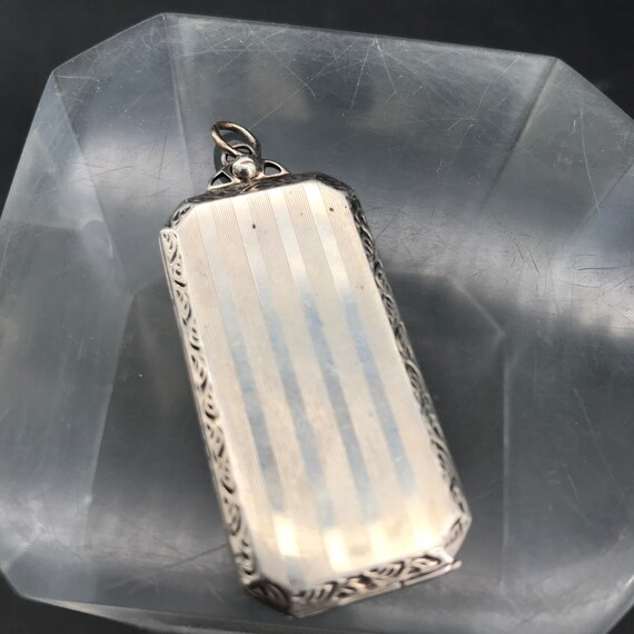 Antique Locket HELLO unique Sterling Rectangle Victorian Edwardian Necklace Charm Photograph Keepsake View 3