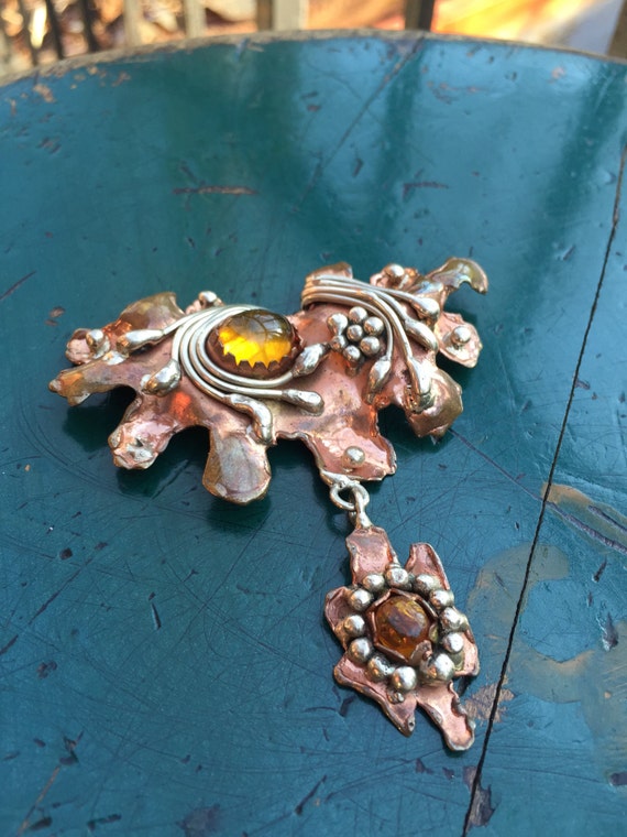 Unique Silver Copper Signed Brooch