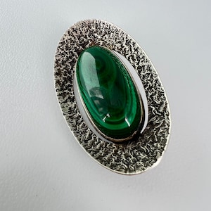 Helsinki Finland Erik Granit Brooch Sterling Malachite Modernist image 3