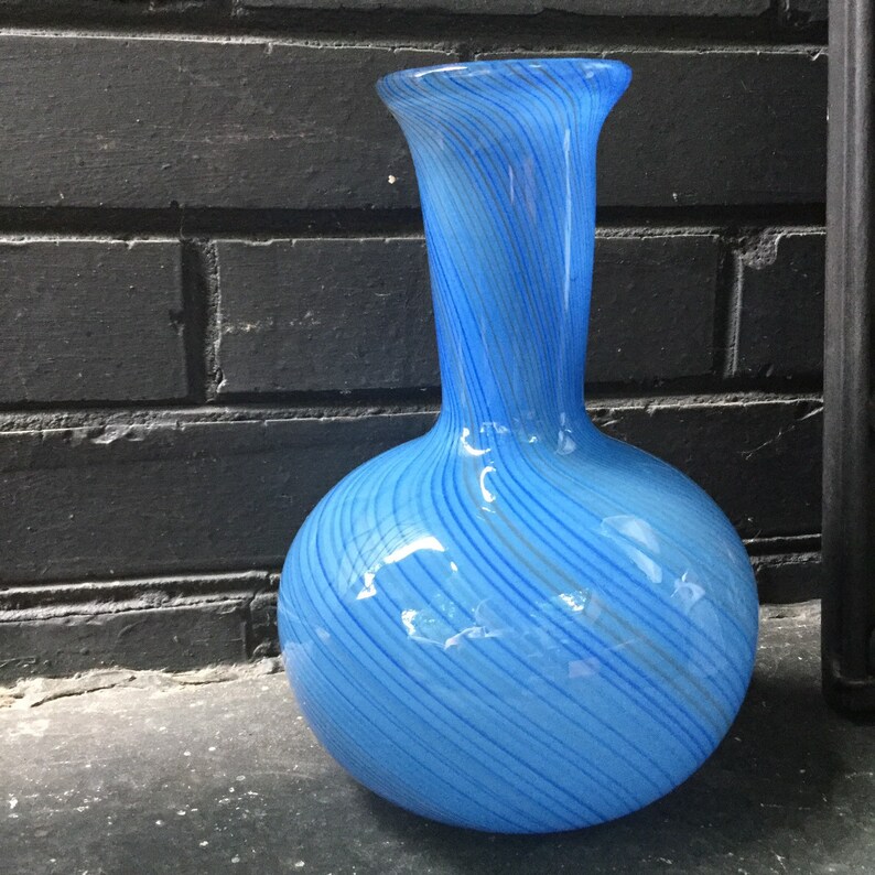 Brilliant Blue Pin Striped Glass Vase Vintage Mid-Century Dansk image 3