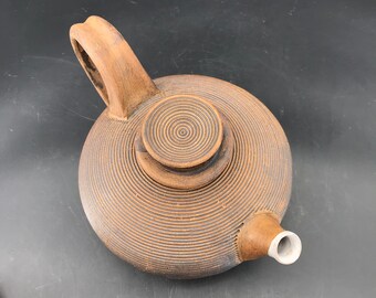 Studio Pottery Teapot Vintage Mid-Century NR Danish American Craft Sculpture Antique Vessel Circles