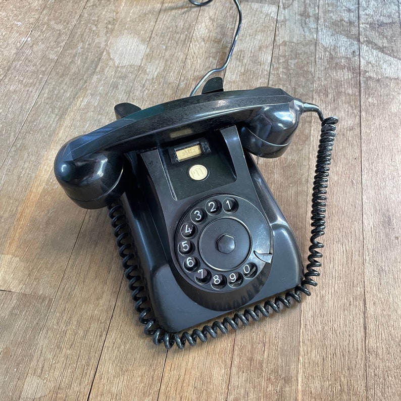 1960s Dutch Bakelite Black Telephone Vintage Black Ericsson PTT Rotary Dial Phone Clean image 4