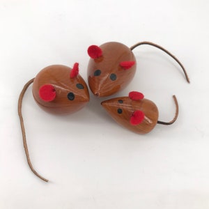 Vintage Mid-Century German Shrunk Wooden Mice Sculptures Toys Leather Tails image 6