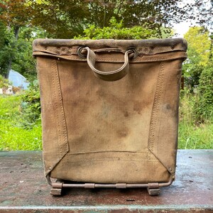 1950s Vintage Leather, Canvas Iron Laundry Basket Industrial Factory Vintage Steele Mfg image 4