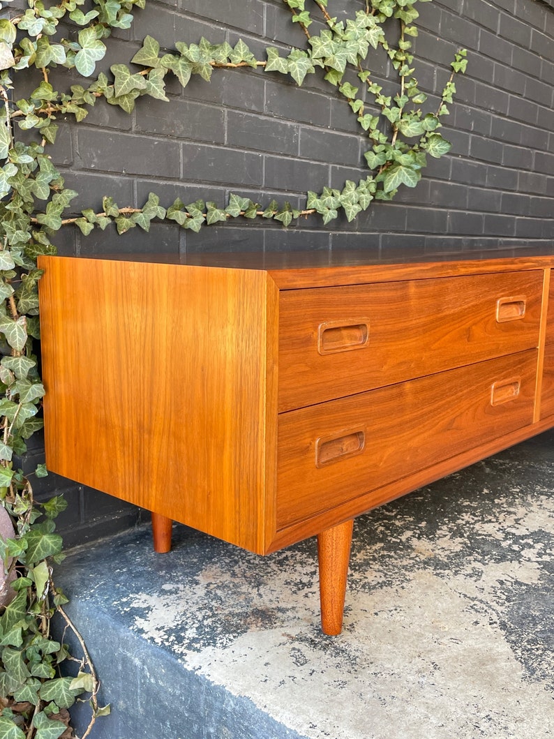 1960s Danish Teak Low Media Cabinet Chest of Drawers Vintage Mid-Century Poul Hundevad Chest of Drawers Low Boy image 6