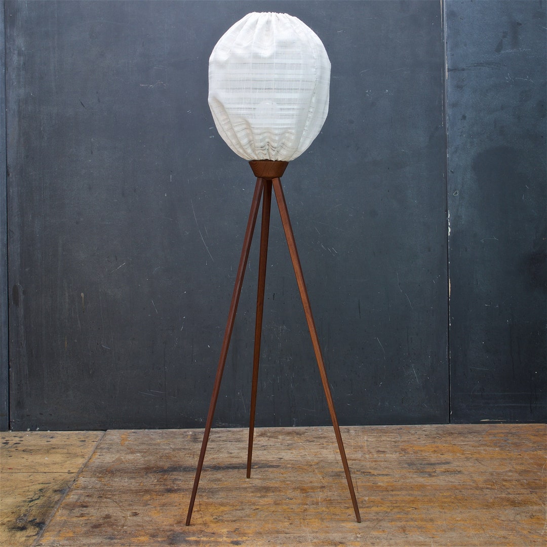 Vintage Danish Teak Tripod Floor Lamp Midcentury Bubble Light Etsy