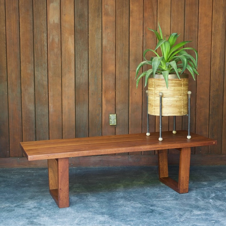 1940s American Studio Craft Walnut Minimalist Bench Vintage Mid-Century Leon Polk Frankl Post War Craftsman Unknown image 1