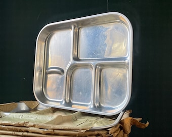 Mess Hall Aluminum Lunch Tray NIP Vintage Mid-Century Post War Time Cafeteria Platter Centerpiece Servicemen's GI