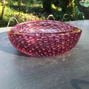 Murano Venini Controlled Bubble Art Glass Cigar Ashtray Bowl Vintage Mid-Century Hydrangea Pink Sommerso Ravenna image 1