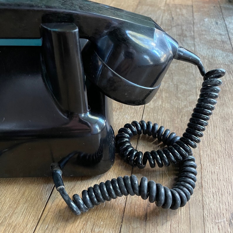 1960s Dutch Bakelite Black Telephone Vintage Black Ericsson PTT Rotary Dial Phone Clean image 7