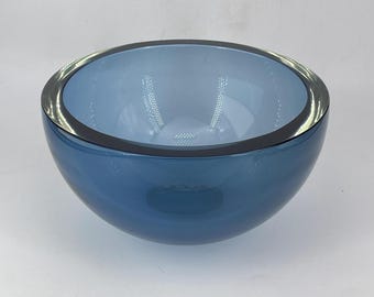 Vintage 1960s Sommerso Amber & Blue Murano Glass Bowl by Flavio Poli, Italy