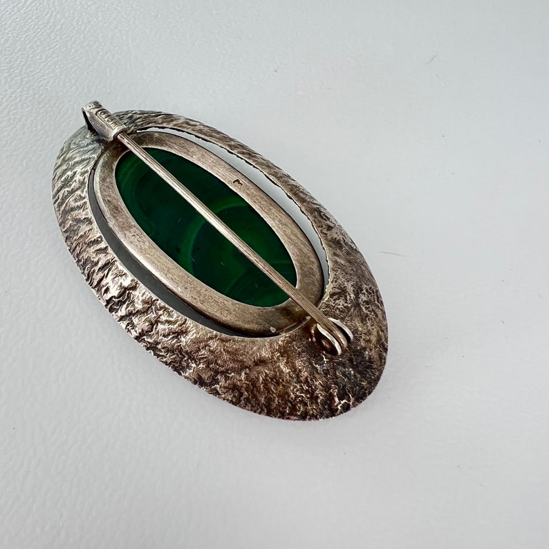 Helsinki Finland Erik Granit Brooch Sterling Malachite Modernist image 5