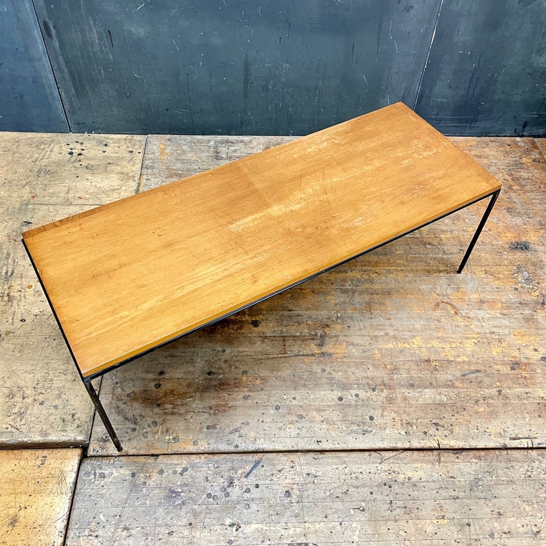 1950 Paul McCobb Coffee Table Tobacco Iron Rod Early Production Glide Feet Worn Surface Vintage Mid-Century Modern image 2