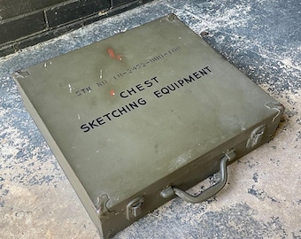 Vintage 1950sChest Sketch Box Case Army Green Drawing Illustration field drafting engineer