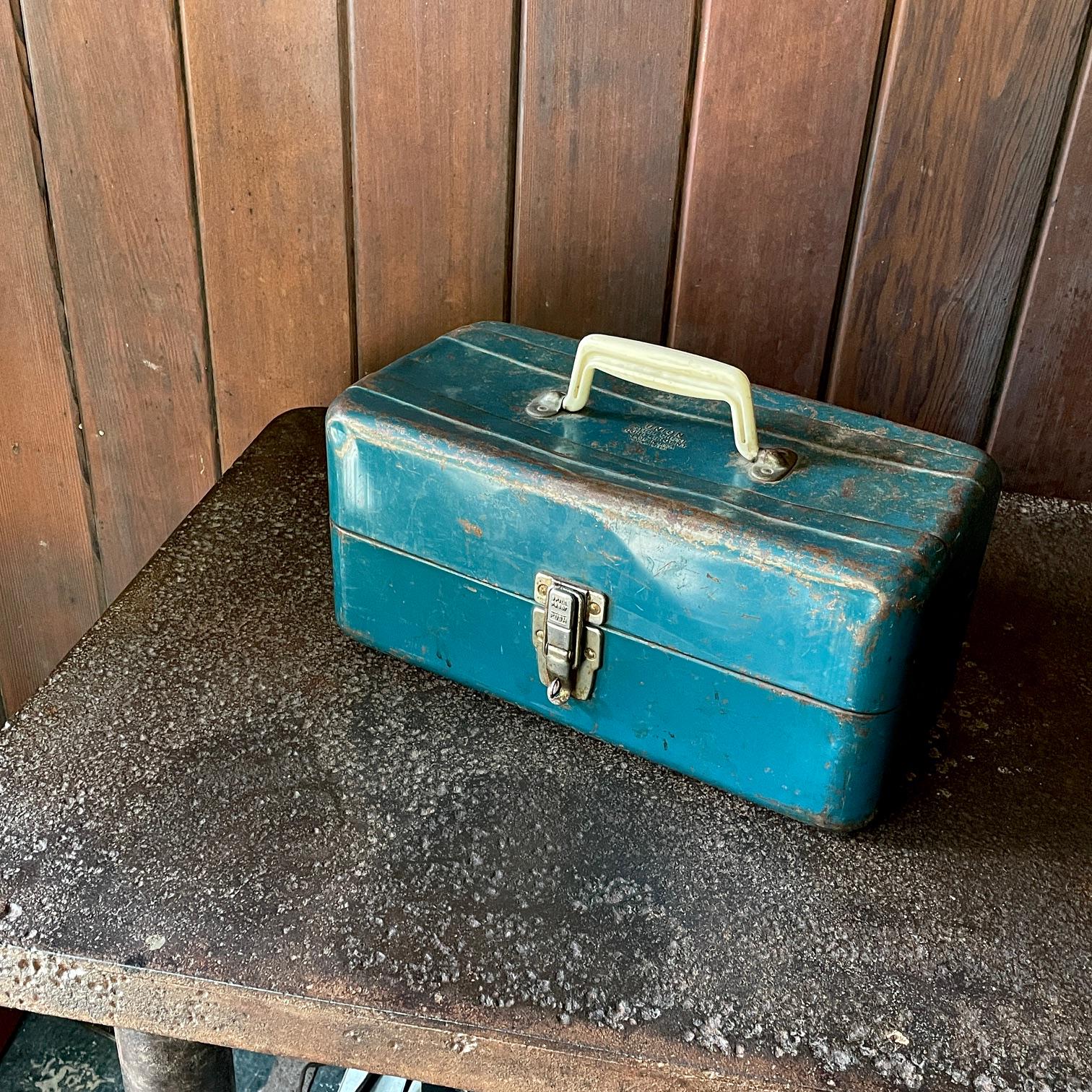 1960s Blue Union Steel Chest Toolbox Tackle Fishing Metal Case