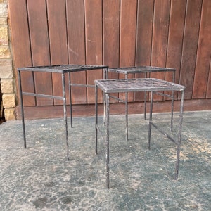 Salterini Style Outdoor Patio Furniture Nesting Tables Iron Expanded Metal Vintage Mid-Century Modernist image 5